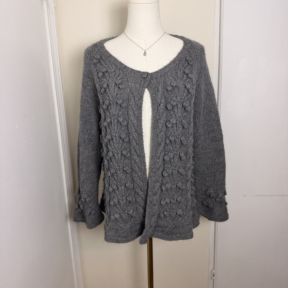 Garnet Hill Alpaca Wool Blend Dark Gray Cable Knit Women's Cardigan Sz M